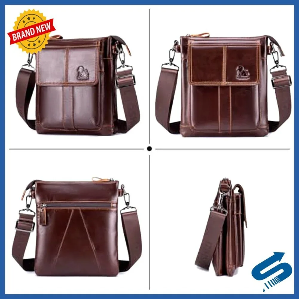 Genuine Leather Crossbody Shoulder Bag for Men, Messenger Briefcase